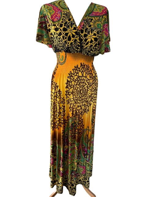 Aztec print frill sleeve maxi dress